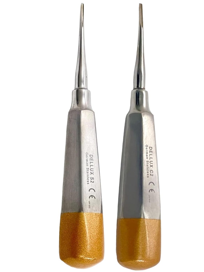 artlab -Dental Luxating Elevator Dental Root Elevators Straight Curved Tip-Periotome Luxating Elevator Apical Root Dental Elavators Extracting Extraction (Elevator STR+CVD 2MM Gold) - Image 4